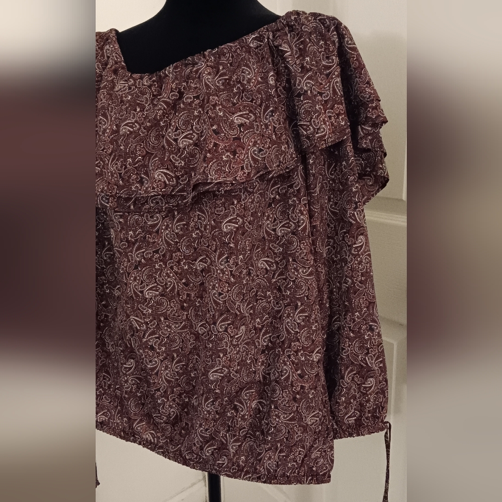 Michael Kors Off Shoulder Long Sleeve Paisley Peasant Top Women's Size 1X NWT - Picture 2 of 5